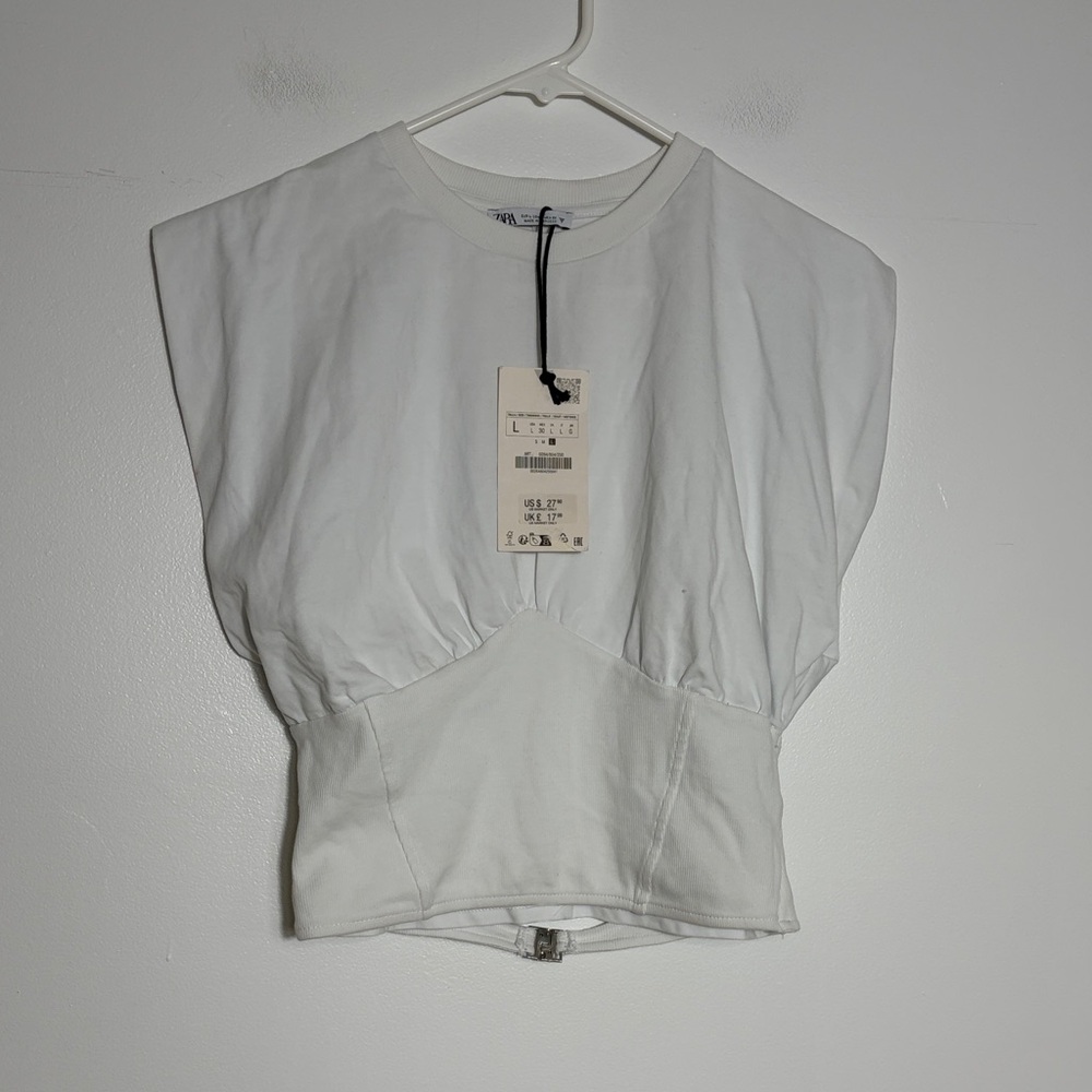 Zara White Women's Buckle Back Cotton Top Large